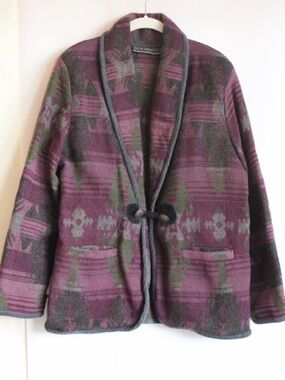 New Identity Wool Blend Toggle Jacket Shawl Collar Purple